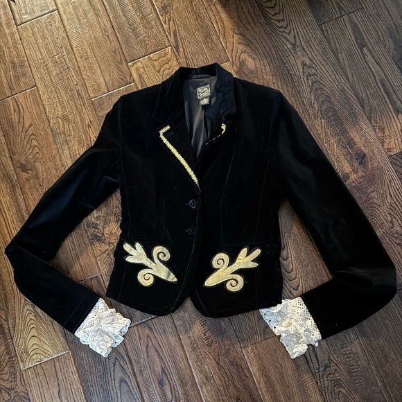 Lucky Brand Jackets & Blazers - Lucky Brand Velvet Lace Hem Blazer Jacket